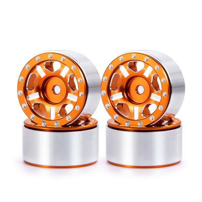 4Pcs 27.5 * 14.5mm Aluminum Alloy 7mm Hex Hub 1.0 Beadlock Wheels Rims Wheel Weights for 1/18 1/24 RC Crawler Axial SCX24 AX24 Wrangler JLU Deadbolt C10 B17 TRX4M Upgrades (Orange)