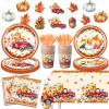 142Pcs Fall Party Plates and Napkins Party Supplies, Autumn Pumpkin Leaves Tableware Set with Cups,Banner,Pumpkin Tablecloth for Fall Harvest Party Thanksgiving Dinner Party Decorations, Serves 20 view 1