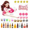 DRWATE Mini Wine Bottles Cake Toppers with 12 Mini Wine Bottles 5 Mini Wine Glasses 1 Toilet 1 Beauty Doll 21st Birthday Cake Topper for Celebrating 21st Birthday (Brown) view 1