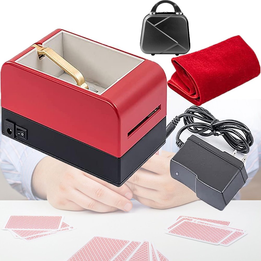 HNCXHX Automatic Playing Card Dealer,Automatic Card Dealer Shuffler,Intelligient Casino Poker Card Shuffling Dealer,Casino Playing Card Table Accessories,Support Up to 8 Players,Red