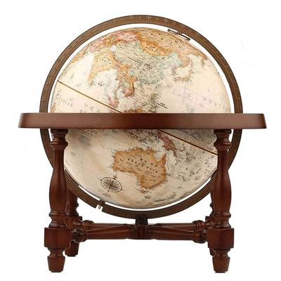 POCHY Practical Globe Large World Globe Wood Base Educational Globe 12 Inch Retro Art Geographic Globe for Office Shelf Desktop Display Beautifully Decor
