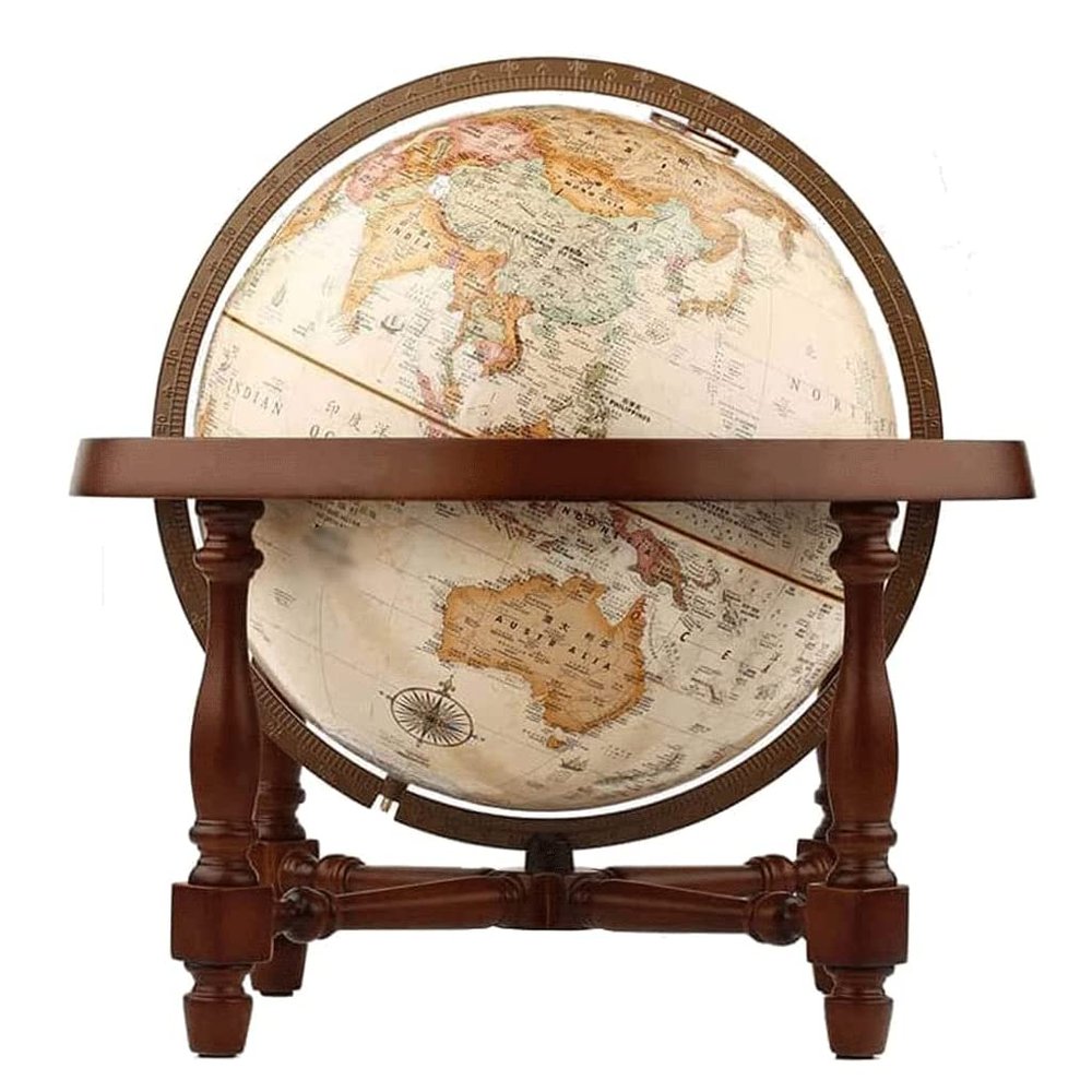 POCHY Practical Globe Large World Globe Wood Base Educational Globe 12 Inch Retro Art Geographic Globe for Office Shelf Desktop Display Beautifully Decor
