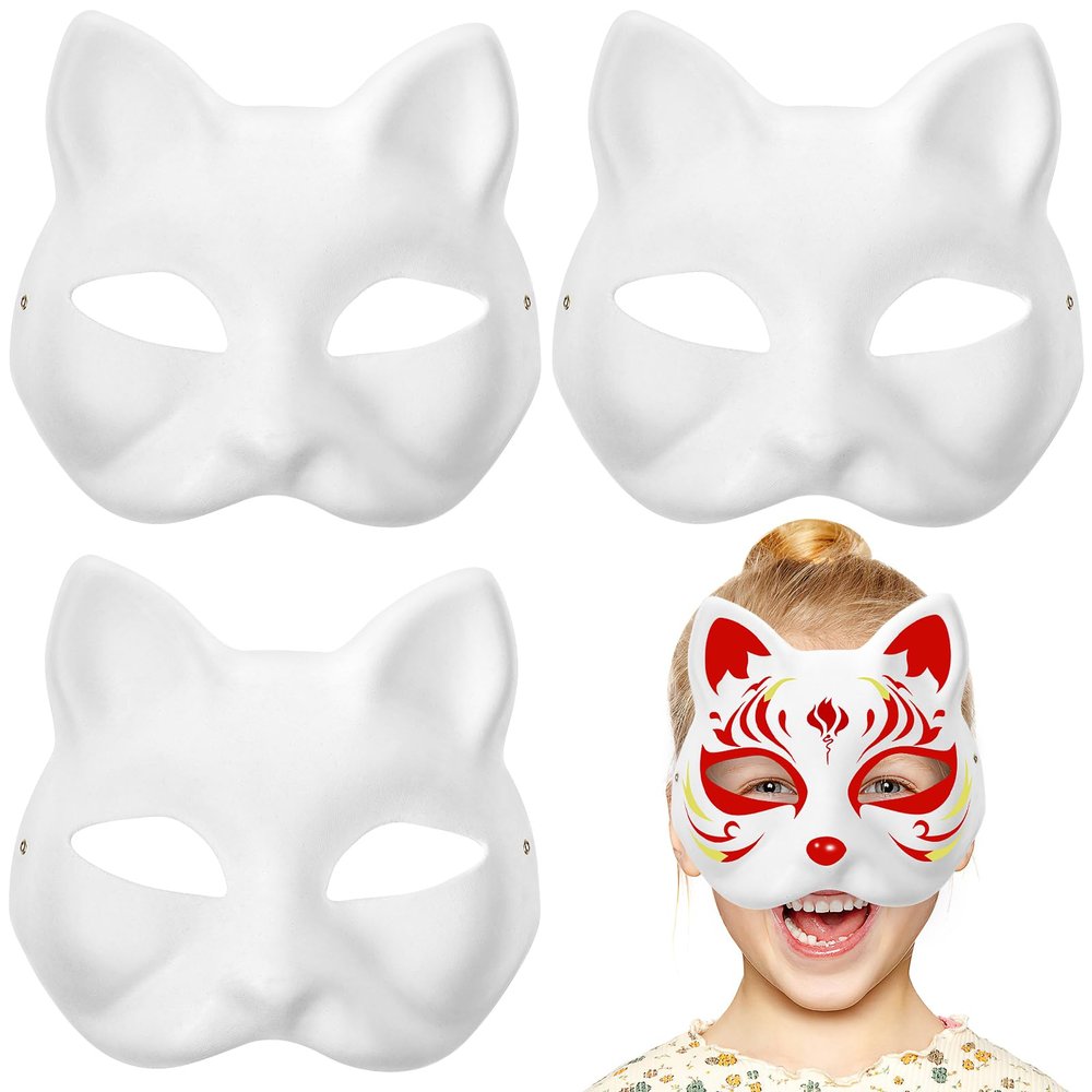 BESPORTBLE White Craft Masks 3Pcs Cat Mask White Paper, Face Paper Masks, Painted Blank Mask for DIY Masquerade Cosplay Party Blank