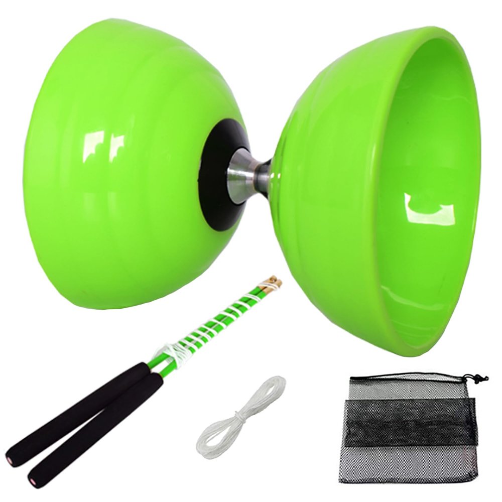 Erencook Chinese yoyo Diabolo Set- Triple Bearings Diabolo Chinese Yo-yos Juggling Toys Colorful Diabolo with Diablo Sticks, Diabolo String&Net Bag (Green)