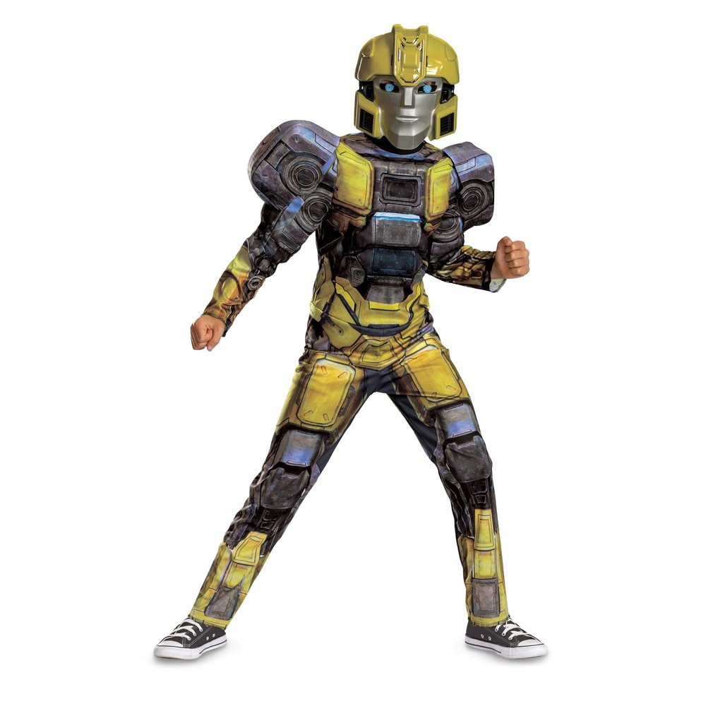 Disguise B127 Transformers One Costume, Official Transformers Animated Movie Bumblebee Muscle Costume for Kids, Child Size (10-12)