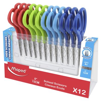 Maped Essential Kid Scissors, 5 Inches, Blunt Tip, Assorted Colors, Pack of 12