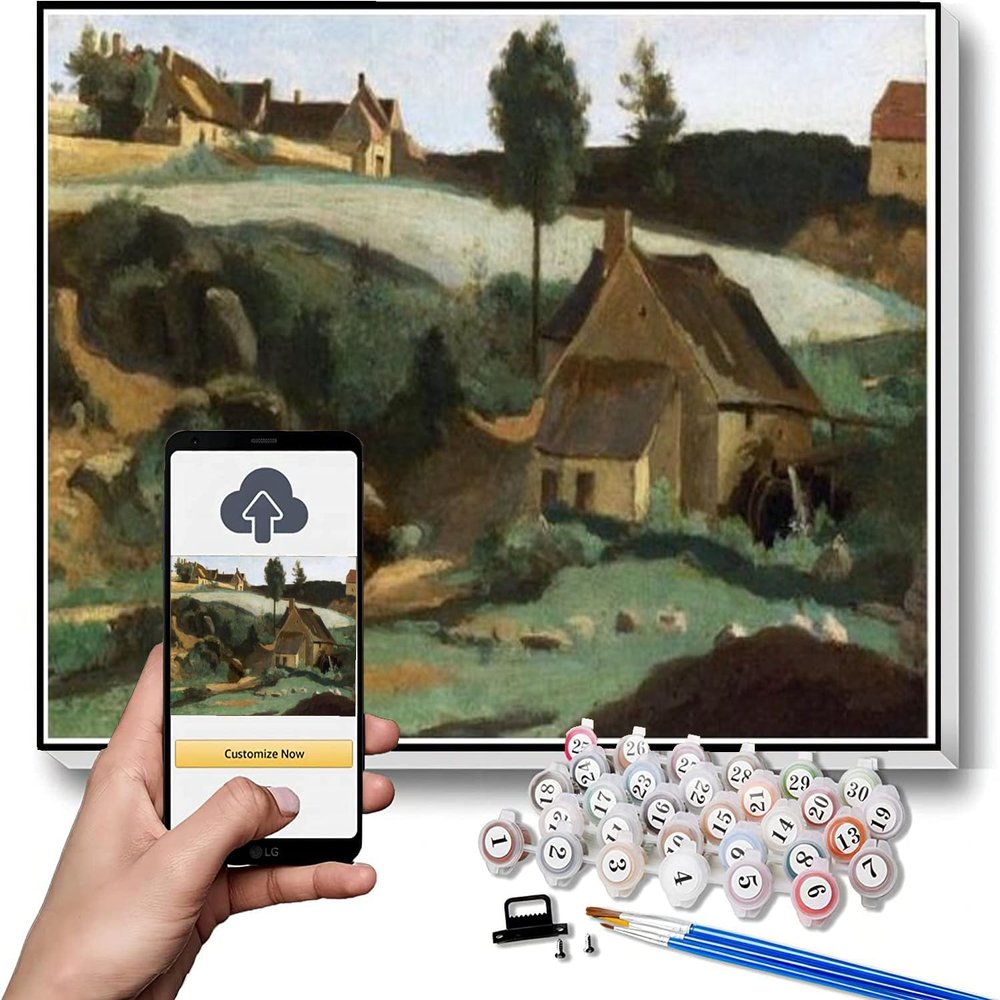 DIY Oil Painting Kit,Morvan The Little Mill Painting by Camille Corot Paint by Number Kit On Canvas for Beginners