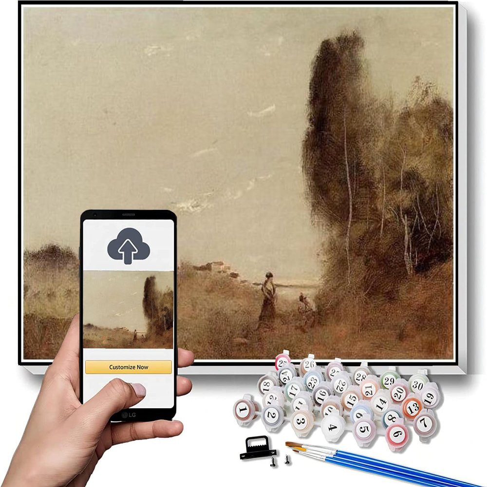DIY Oil Painting Kit,Morning by The Water Painting by Camille Corot Paint by Numbers Kit for Kids and Adults