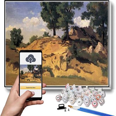 DIY Oil Painting Kit,Trees and Rocks at La Serpentara Painting by Camille Corot DIY Oil Painting Paint by Number Kits