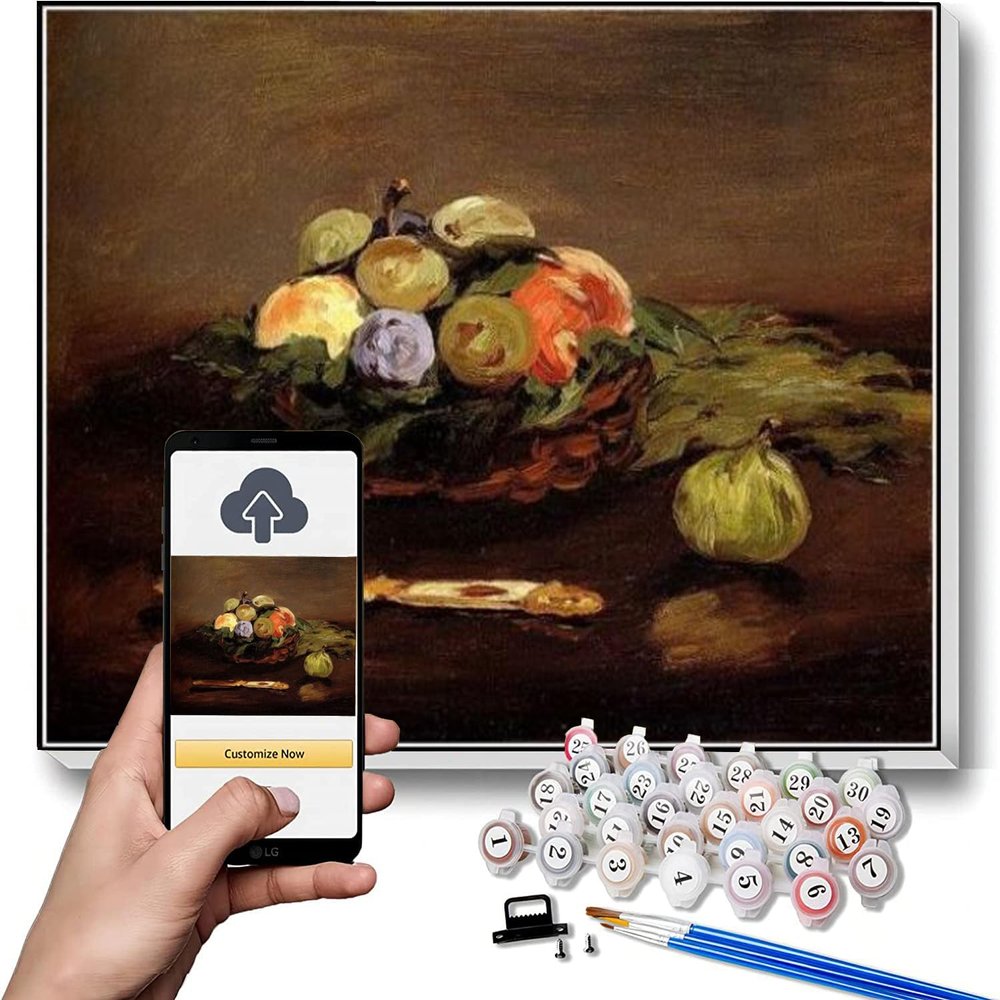 DIY Oil Painting Kit,Basket of Fruits Painting by Edouard Manet Paint by Number Kit On Canvas for Beginners