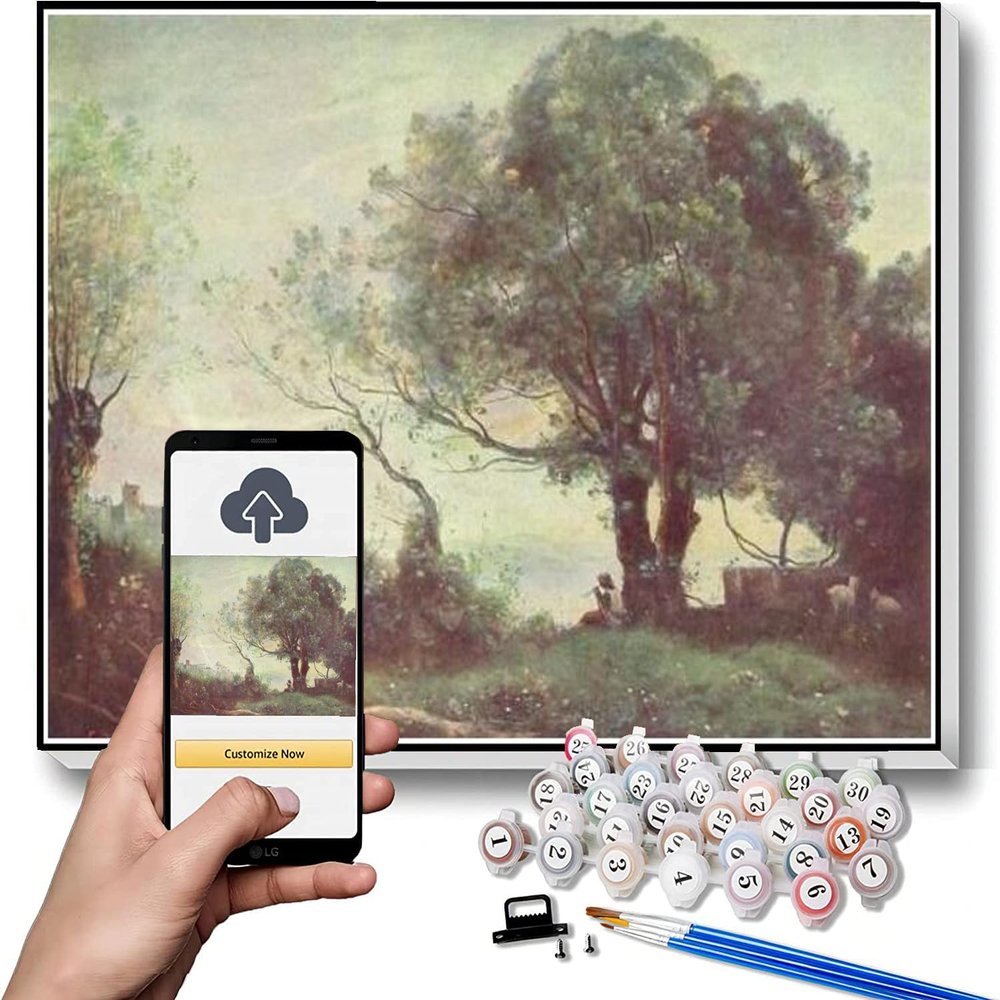 DIY Oil Painting Kit,Landscape at Castel Gandolfo Painting by Camille Corot Paint by Numbers Kit for Kids and Adults