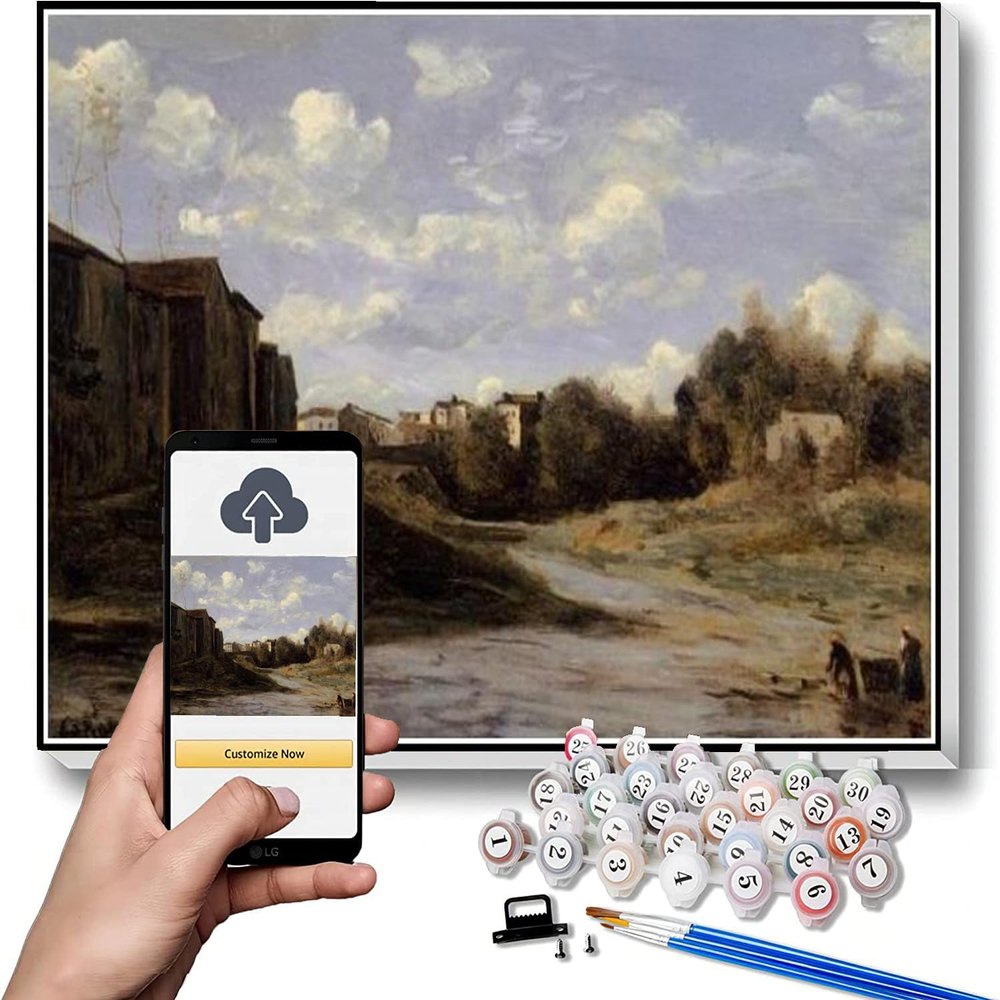 Paint by Numbers for Adult Kits The Banks of The Midouze Mont De Marsan As Seen from The Pont Du Commerce Painting by Camille Corot Arts Craft for Home Wall Decor