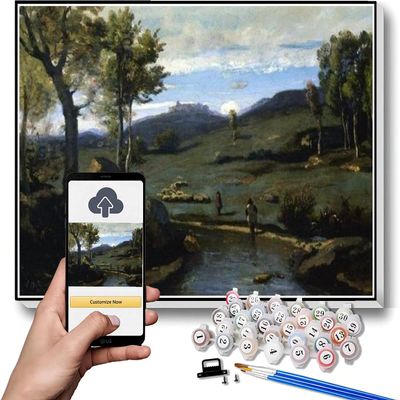 DIY Oil Painting Kit,Roman Countryside Rocky Valley with A Herd of Pigs Painting by Camille Corot Paint by Numbers Kit for Kids and Adults