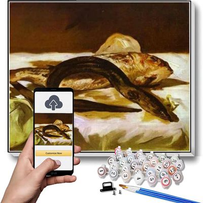 DIY Oil Painting Kit,EEL and Red Mullet Painting by Edouard Manet Paint by Numbers Kit for Kids and Adults