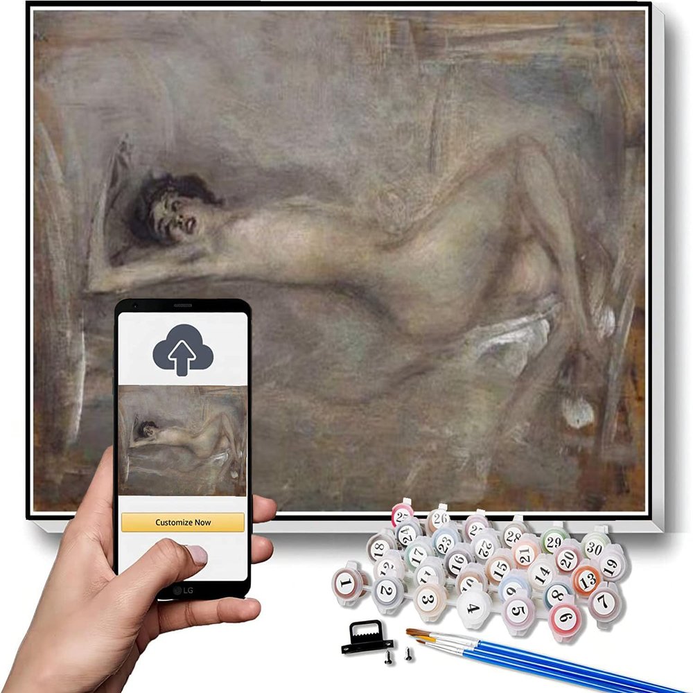 DIY Oil Painting Kit,Symphony in Gray Painting by Giovanni Boldini Paint by Numbers Kit for Kids and Adults