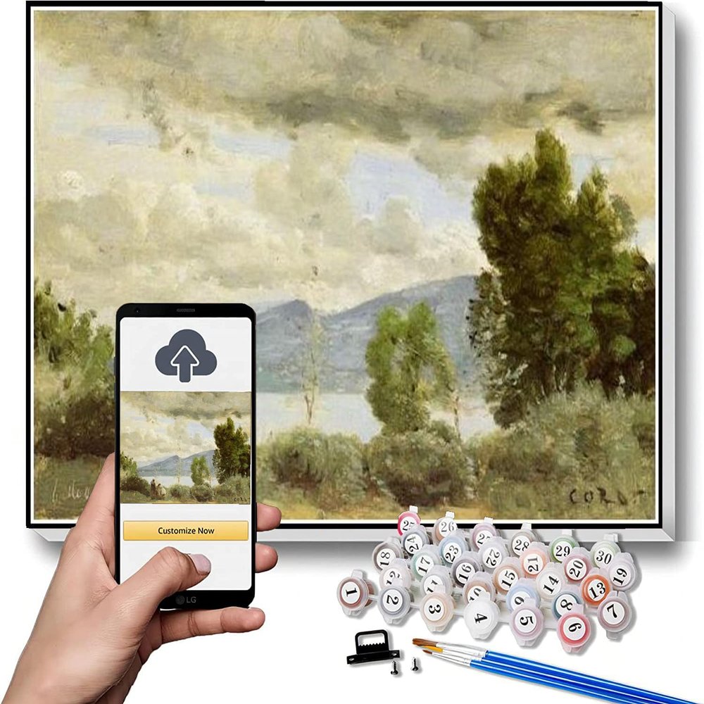 DIY Oil Painting Kit,View of Chalet De Chenes Bellvue Geneva Painting by Camille Corot Paint by Numbers Kit for Kids and Adults