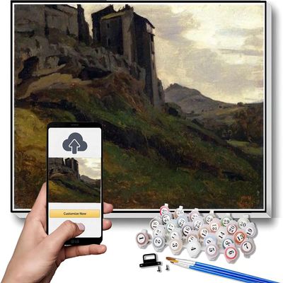 DIY Oil Painting Kit,Marino Large Buildings On The Rocks Painting by Camille Corot Paint by Numbers Kit for Kids and Adults