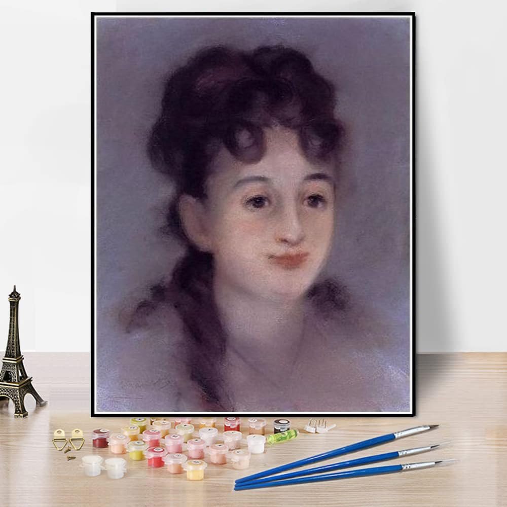 DIY Oil Painting Kit,Eva Gonzales Painting by Edouard Manet Paint by Numbers Kit for Kids and Adults