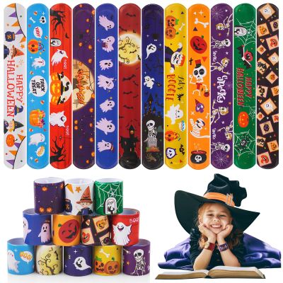 hexiaoxiao Halloween Slap Bracelets for Kids Halloween Party Favors Friendship Bracelets Bulk for Halloween Party Supplies Snap Bracelet Gifts Classroom Prizes Exchanging Gifts (72)