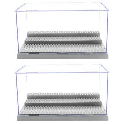 Minifigure Display Case for Action Figures Blocks, Dustproof Acrylic Display Box Storage with 3 Movable Steps for Collection Models Minifigures, Bricks Blocks Toys