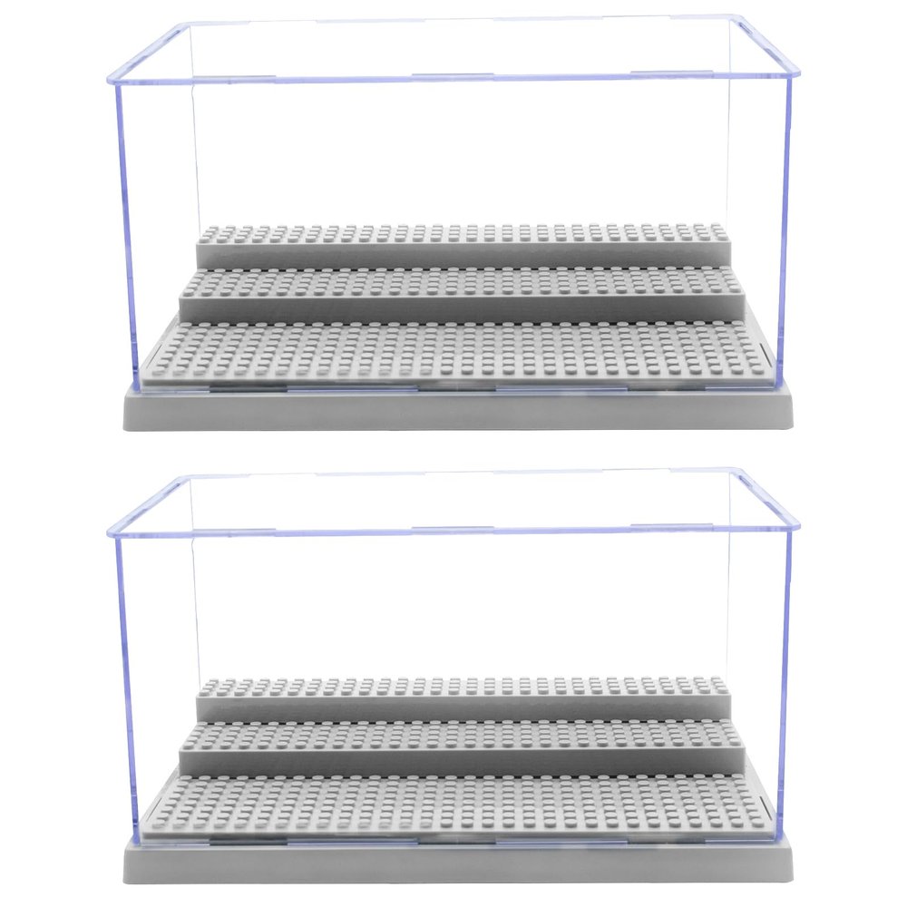 Minifigure Display Case for Action Figures Blocks, Dustproof Acrylic Display Box Storage with 3 Movable Steps for Collection Models Minifigures, Bricks Blocks Toys