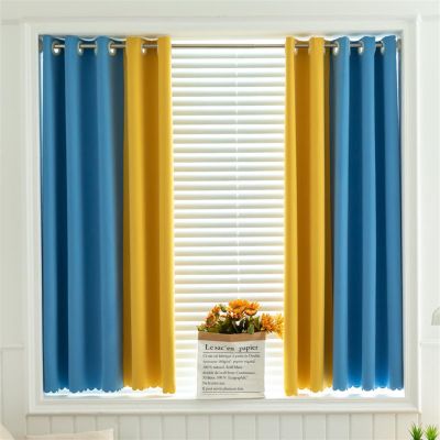 LJFMDLN Patchwork Blackout Curtains 47 inches Wide - Polyester Thermal Insulated Solid Grommet Darkening Drapes for Kitchen/Nursery, 2 Panels (Color : Blue+Yellow, Size : 47 W x 60 L)