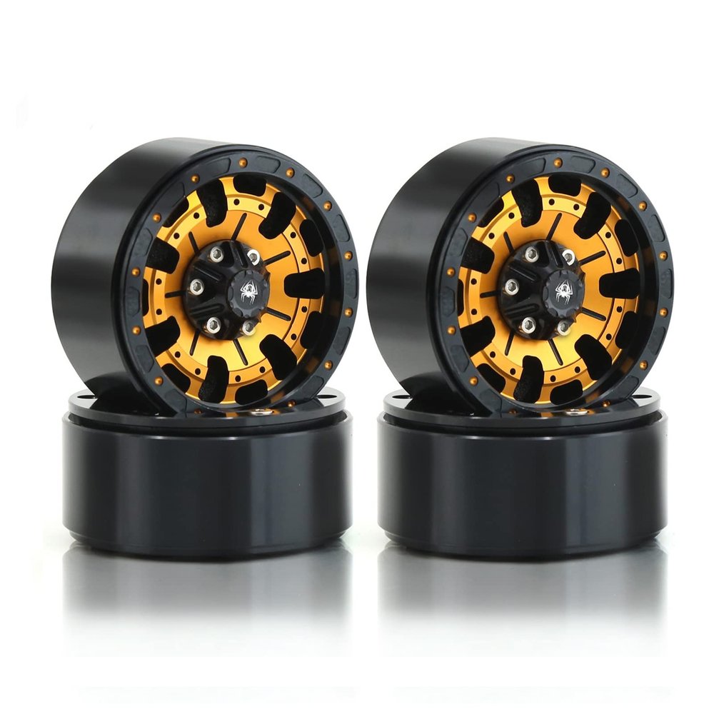Lifehead 4PCS Aluminum 1.9 Inch Beadlock Wheels CNC Machined for 1/10 RC Crawler Car TRAXXAS TRX4 TRX6 Axial SCX10 90046 90047 SCX10 III AXI03007 Tamiya CC01 D90 D110,Red&Golden