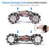 Deejoy 1:12 RC Stunt Car, 2.4GHz 4WD Remote Control Gesture Sensor Toy Cars, Double Sided Rotating Off Road Vehicle 360 Flips with Lights Music, for Boys & Girls BirthdayBlack Silver view 2
