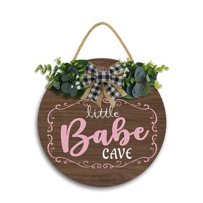 11x11In Little Babe Cave Door Sign,Toddler Kids Bedroom Living Room Hanging Sign,Woodland Baby Playroom Wall Decor,Gifts for Newborn Baby, New Mom Parents