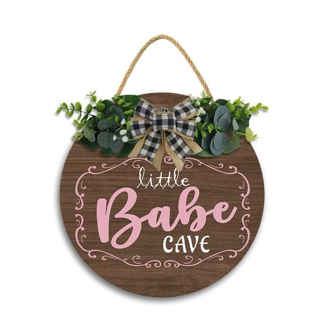 11x11In Little Babe Cave Door Sign,Toddler Kids Bedroom Living Room Hanging Sign,Woodland Baby Playroom Wall Decor,Gifts for Newborn Baby, New Mom Parents