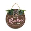 11x11In Little Babe Cave Door Sign,Toddler Kids Bedroom Living Room Hanging Sign,Woodland Baby Playroom Wall Decor,Gifts for Newborn Baby, New Mom Parents view 1