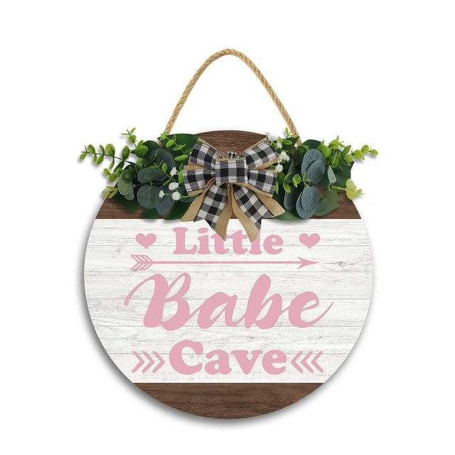 12x12In Little Babe Cave Door Sign,Toddler Kids Bedroom Living Room Hanging Sign,Woodland Baby Playroom Wall Decor,Gifts for Newborn Baby, New Mom Parents