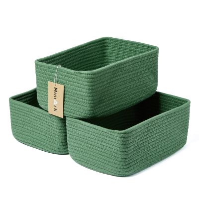 MiniArk Small Storage Baskets for Organizing | Closet Organizer Bins | Shelf Toy Basket | Woven Rope Baskets | Cube Decorative Box | Shallow Basket | 11.5x7.5x4.7 | 3 Packs Green