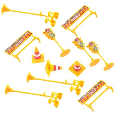 KONTONTY Construction Cake Topper Set with Road Signs and Road Block Decorations 2.5 Inch Plastic Cake Ornaments for Birthday and Party Baking