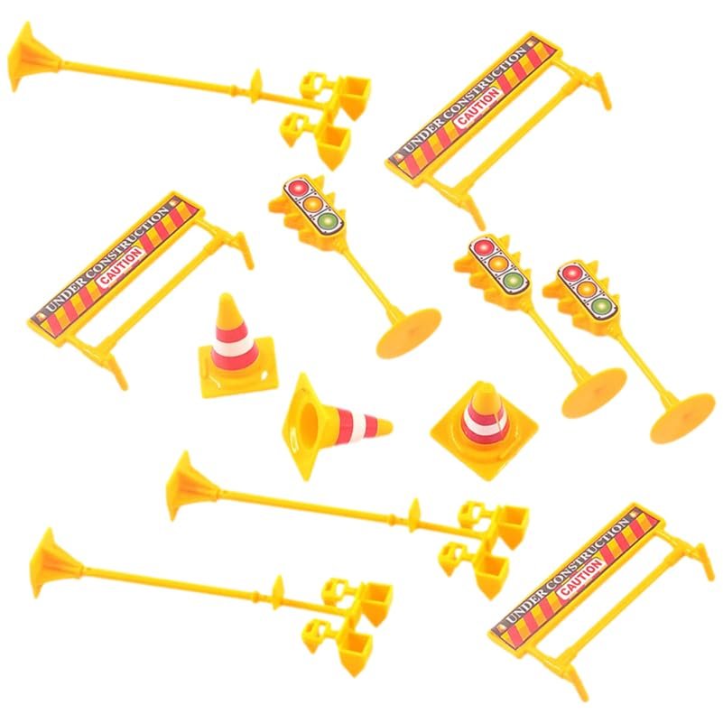 KONTONTY Construction Cake Topper Set with Road Signs and Road Block Decorations 2.5 Inch Plastic Cake Ornaments for Birthday and Party Baking