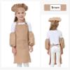 Cooktaitai Kids Apron And Chef Hat And Sleeves Set Children Chef Apron Cute Girls Boys For Cooking Baking Painting, Brown, Large view 2