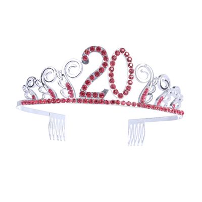 Beavorty Birthday Red Rhinestones Elegant Wavy Design Hair Comb for Birthday Celebration Party Accessory for Girls and Teens