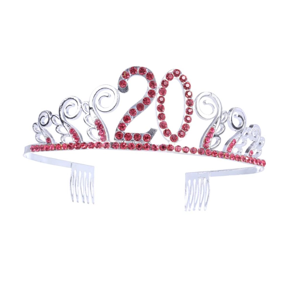 Beavorty Birthday Red Rhinestones Elegant Wavy Design Hair Comb for Birthday Celebration Party Accessory for Girls and Teens