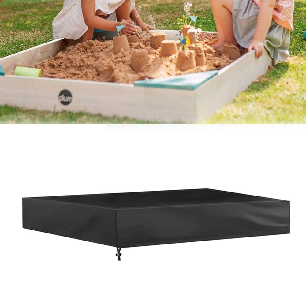 Outdoor Sandbox Cover, Waterproof Sunscreen Sandboxes Sandpit Cover Square Protective Cover Beach Sandbox Canopy with Drawstring for Sand and Toys Away (120 * 120CM, Black)