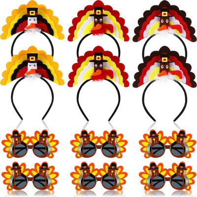Xuhal 12 Pcs Thanksgiving Turkey Headbands and Sunglasses Thanksgiving Turkey Costume Accessories for Thanksgiving Day Party Favors Accessories Funny Creative Decoration