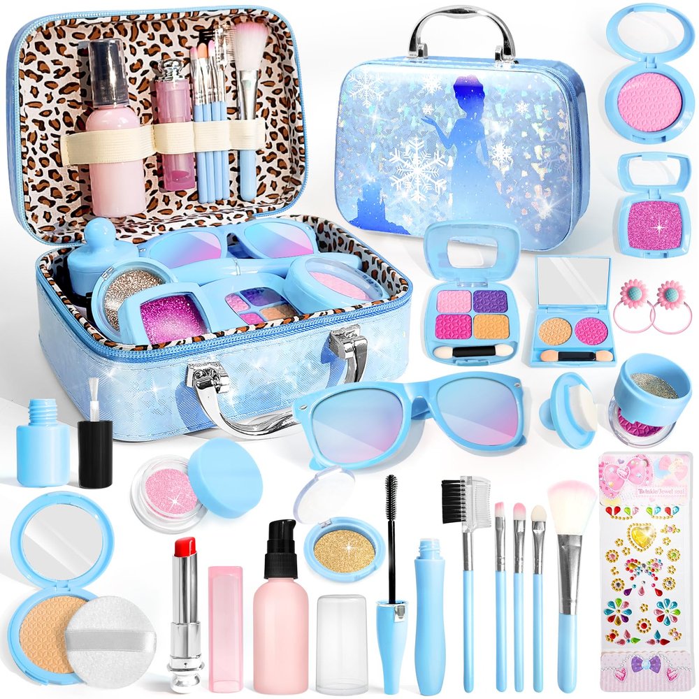 INNOCHEER Pretend Makeup for Toddlers, Fake Play Makeup for Little Girls, Frozen Toy Makeup Set for Girls, Birthday Christmas Princess Gifts Toddler Girl Toys Age 3 4 5 6 7 8 (Not Real Makeup)