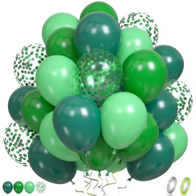 Paready Green Balloons, 60 Pcs Dark Green Party Balloons 12 Inch Light Green Balloons Fruit Green Confetti Balloons Latex Balloons for Jungle Theme Birthday Dinosaur Party Baby Shower Wedding