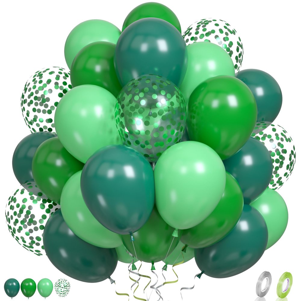 Paready Green Balloons, 60 Pcs Dark Green Party Balloons 12 Inch Light Green Balloons Fruit Green Confetti Balloons Latex Balloons for Jungle Theme Birthday Dinosaur Party Baby Shower Wedding