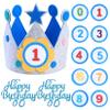 HexinYigjly Children's birthday crowns, changeable numbers 0-9, 3D stickers, fabric crown gifts for boys and girls, party decorations (blue) view 1
