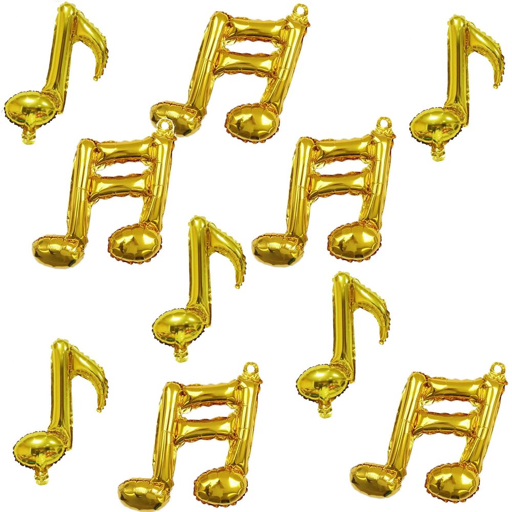 10 Pcs Gold Musical Note Aluminum Foil Balloons - Guitar, Silver, Happy Birthday, Music Themed Party Decorations for Home, Outdoor Celebrations