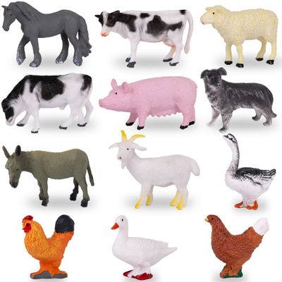 ArtCreativity Farm Animal Figurines - 12-Piece Set - 2 inch Barnyard Animal Cake Toppers with Lifelike Design - Kids Birthday Party Favors