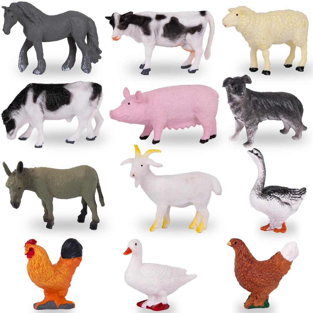 ArtCreativity Farm Animal Figurines - 12-Piece Set - 2 inch Barnyard Animal Cake Toppers with Lifelike Design - Kids Birthday Party Favors