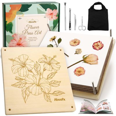 Aboofx Flower Press Kit, Craft Kits 11"x11" 10 Layers Wooden Flower Pressing Kit for Crafts Pressed Flowers & Plant Press for Valentine DIY Art, Preservation for Bookmark Frame Wedding Flowers Drying