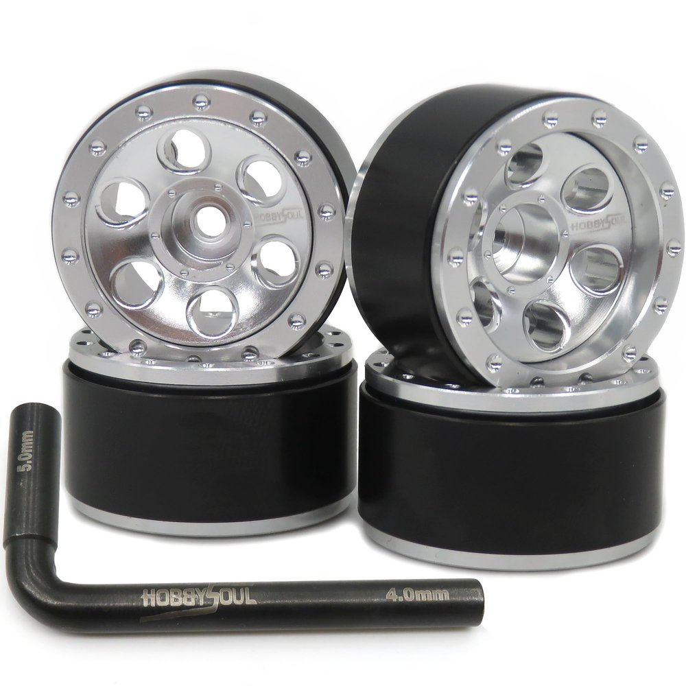 hobbysoul Adjustable Offset 1.0 Beadlock Wheels Rims, Heavy 1.0 Wheels for 1/18 TRX4M Axial SCX24 90081 & Other 1/24 RC Micro Crawler, (4-Pack)