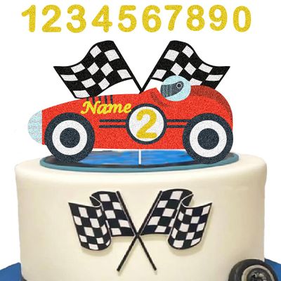Fast 1 2 3 Cake Topper DIY Race Car Bithday Decoration with Race Car Checkered Flag DIY Letter Number for Race Car Driver Checkered Racing Themed Party